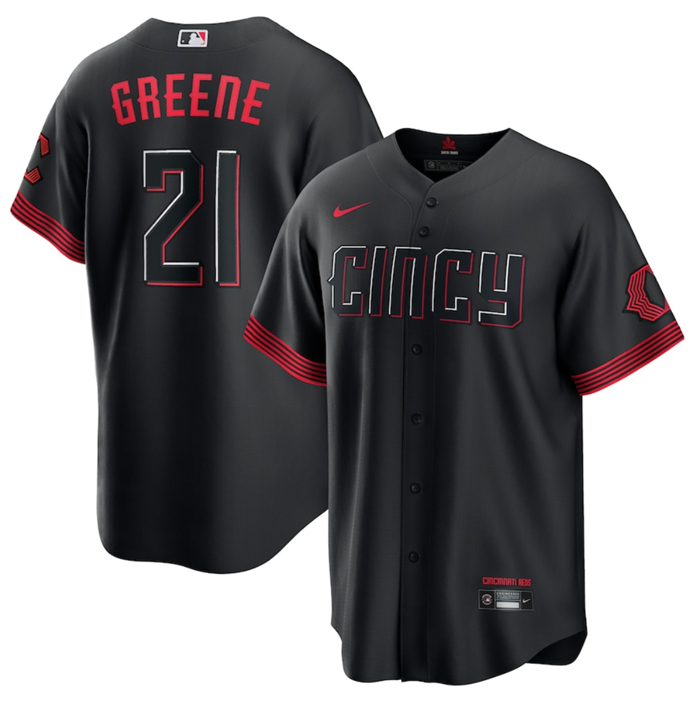 Men's Cincinnati Reds #21 Hunter Greene 2023 City Connect Cool Base Stitched Baseball Jersey